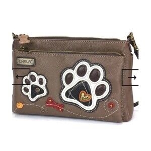 Chala PAW PRINT Deluxe Crossbody RFID Protected Vegan Leather Bag (Brown) NWT